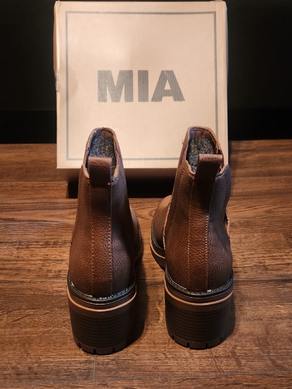 Women MIA Chestnut Brown Chelsea Booties with Elastic Panels - Picture 5 of 11